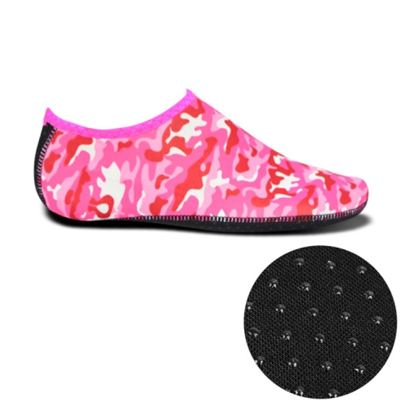 Non-slip Plastic Grain Texture Thick Cloth Sole Printing Diving Shoes and Socks, One Pair, Size:XXXL (Rose Red Figured)