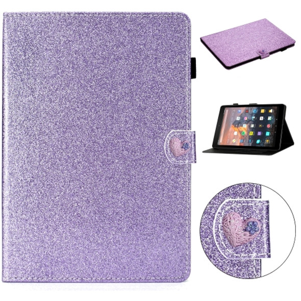 For Amazon Kindle Youth Edition Love Buckle Glitter Horizontal Flip Leather Case with Holder & Card Slots(Purple)