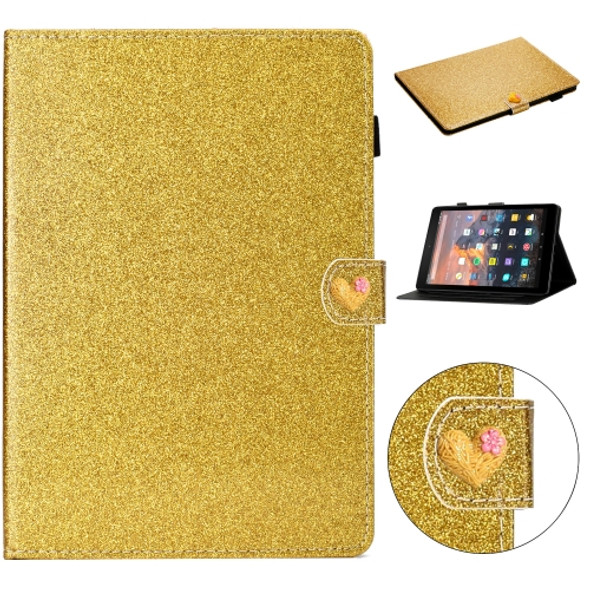 For Amazon Kindle Youth Edition Love Buckle Glitter Horizontal Flip Leather Case with Holder & Card Slots(Gold)