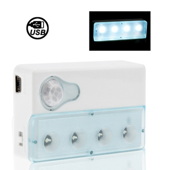 Infrared PIR Auto Sensor Motion Detector Light, Mini USB Port, 4 LED, White Light, Sensitive Distance: 3m(Baby Blue)