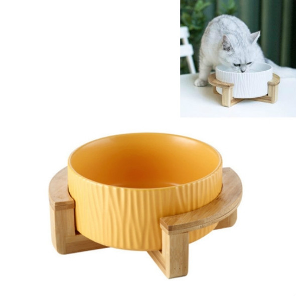 15.5cm/850ml Cat Dog Food Bowl Pet Ceramic Bowl, Style:Bowl With Wooden Frame(Yellow)