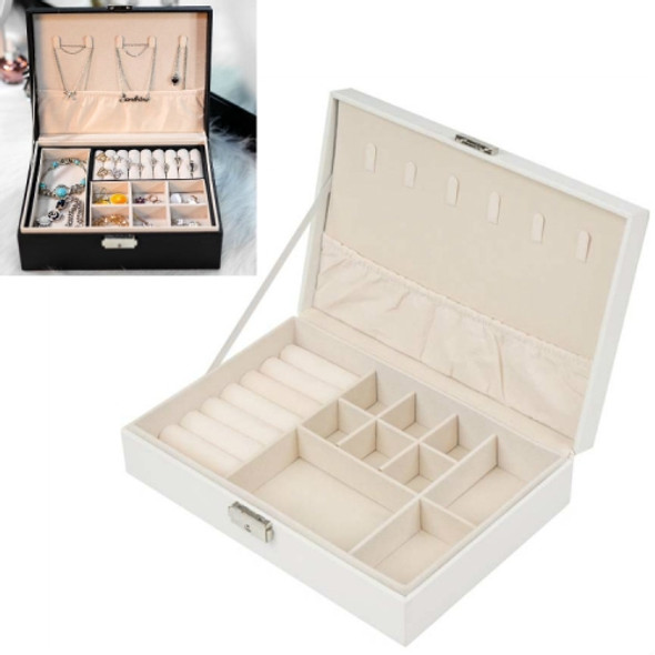 Portable Leather Jewelry Storage Box Necklace Ring Watch Storage Box, Style:Single Layer(White)