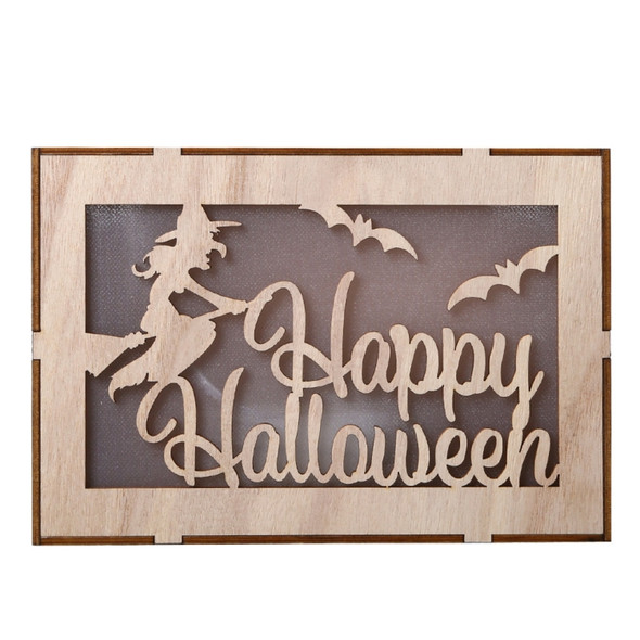 Wooden Halloween Witch Pumpkin Haunted House LED Lights Three-Dimensional Ornaments(JM01503)