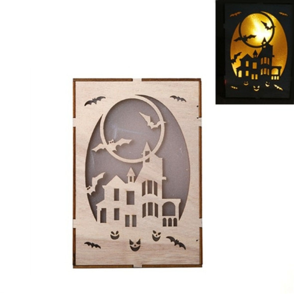Wooden Halloween Witch Pumpkin Haunted House LED Lights Three-Dimensional Ornaments(JM01505)
