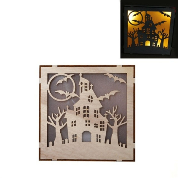 Wooden Halloween Witch Pumpkin Haunted House LED Lights Three-Dimensional Ornaments(JM01498)