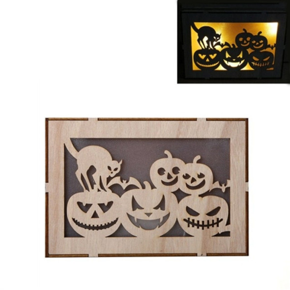 Wooden Halloween Witch Pumpkin Haunted House LED Lights Three-Dimensional Ornaments(JM01499)