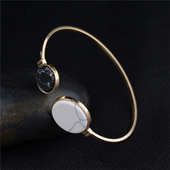 Faux Marble Stone Round Geometric Bangle Gold Circle Cuff Bangle Bracelet(Black White)