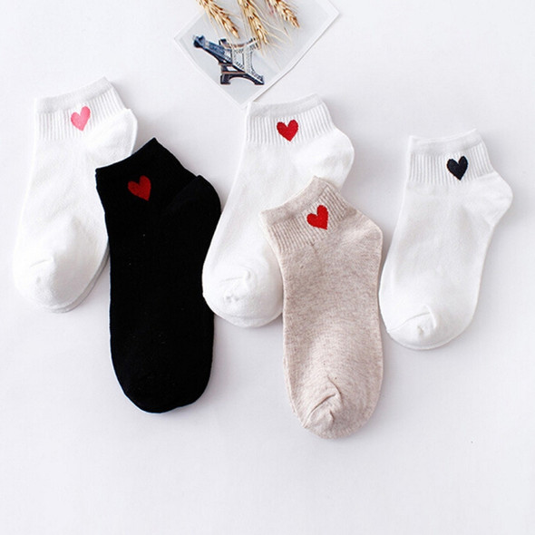 10 Pairs Cute Socks Women Red Heart Pattern Soft Breathable Cotton Socks Ankle-High Casual Comfy Socks(white body red heart)