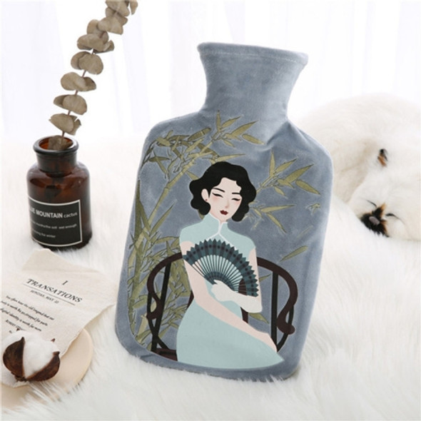Cheongsam Lady Rubber Hot Water Bag Bottle Fleece Plush Cover Warm Baby(Light Grey)