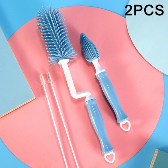 2 PCS Silicone Bottle Brush 360 Degree Rotating Baby Nipple Brush Straw Brush Combination Cleaning Set(Blue)