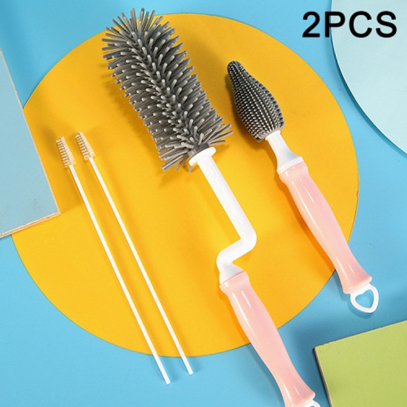 2 PCS Silicone Bottle Brush 360 Degree Rotating Baby Nipple Brush Straw Brush Combination Cleaning Set(Pink)