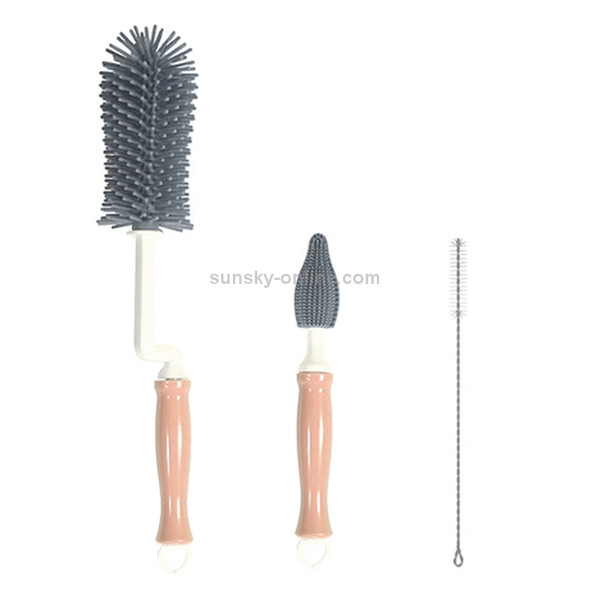 2 PCS Silicone Bottle Brush 360 Degree Rotating Baby Nipple Brush Straw Brush Combination Cleaning Set(Pink)
