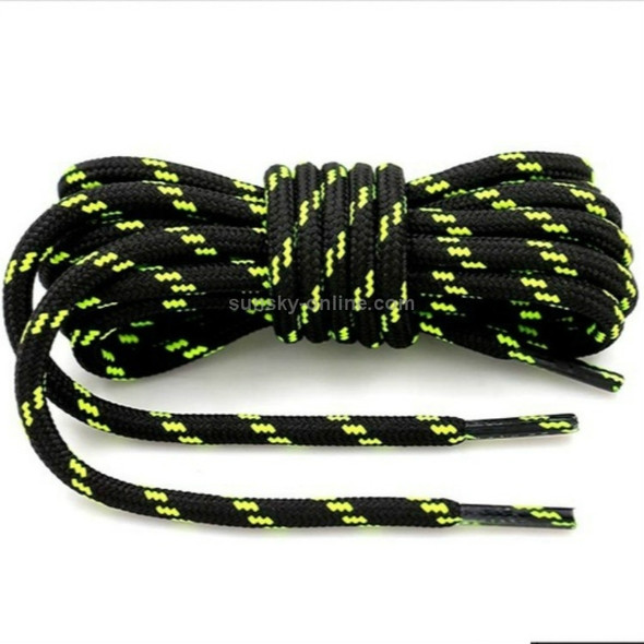 2 Pairs Round High Density Weaving Shoe Laces Outdoor Hiking Slip Rope Sneakers Boot Shoelace, Length:160cm(Black-Fluorescent Green)