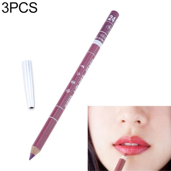 3PCS Professional Wood Waterproof Lady Charming Lip Liner Contour Makeup Lipstick Tool(24)