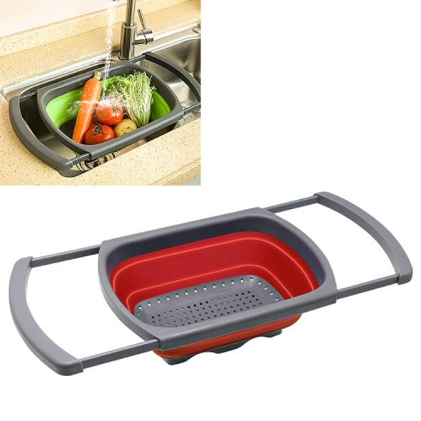 kn003 Household RetractableFruit and Vegetable Water Filter Basket Washing Basket (Red)