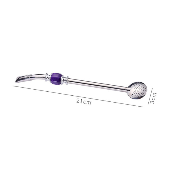 Washable Stainless Steel Straw Spoon Filter Slip Tea Tableware(Purple)