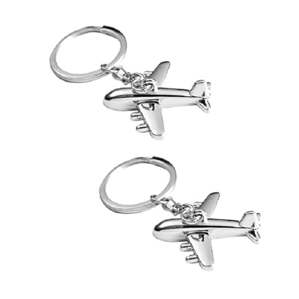 2 PCS Creative Stereo Plane Metal Keychain Bag Pendant Souvenir, Specification:4 × 4 cm(Silver Small Plane)