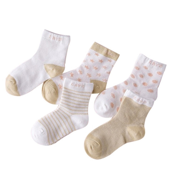 5 Pairs Cute Cartoon Socks Infant Toddler Soft Cotton Comfortable Ankle Socks, Size:M(khaki)
