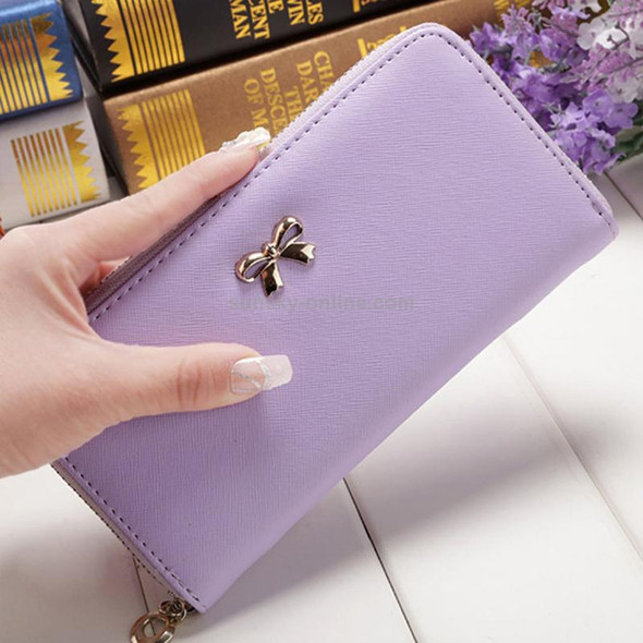 Women Long Wallet Zipper Phone Bag Korean Bow Multi-card Purse(Purple)