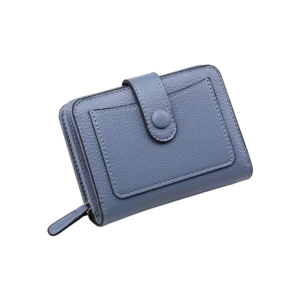 Women Short Litchi Texture Multi-card Buckle Wallet(Blue)