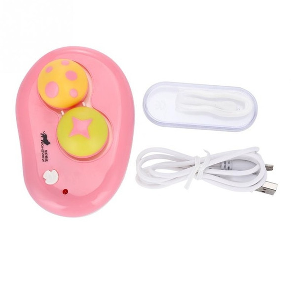 Electric Contact Lens Case Ultrasonic Washer Box Cute Mashroom Eyes Care Tools(Pink)