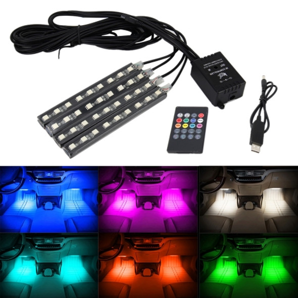 3*2A 4.5W 36 SMD-5050-LEDs RGB 4 in 1 USB Car Interior Floor Decoration Atmosphere Colorful Neon Light Lamp with Wireless Remote Control And Voice Control Function