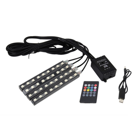 3*2A 4.5W 36 SMD-5050-LEDs RGB 4 in 1 USB Car Interior Floor Decoration Atmosphere Colorful Neon Light Lamp with Wireless Remote Control And Voice Control Function