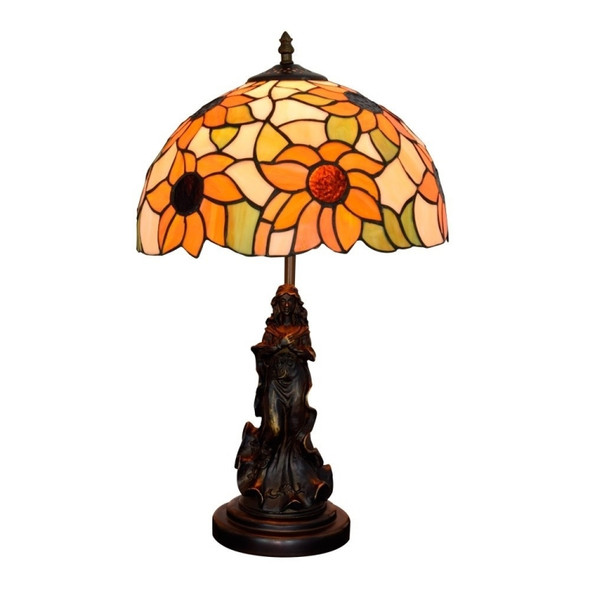 YWXLight Sun Flower Colored Glass Table Lamp Living Room Dining Room Bedroom Bedside Counter Lamp (UK Plug)