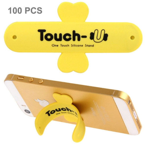 100 PCS Touch-u One Touch Universal Silicone Stand Holder, For iPhone, Galaxy, Huawei, Xiaomi, LG, HTC and Other Smart Phones(Yellow)
