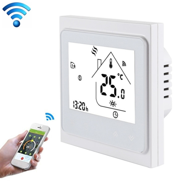 BHT-002GCLW 3A Load Water / Gas Boiler Type LCD Digital Heating Room Thermostat with Time Display, WiFi Control(White)