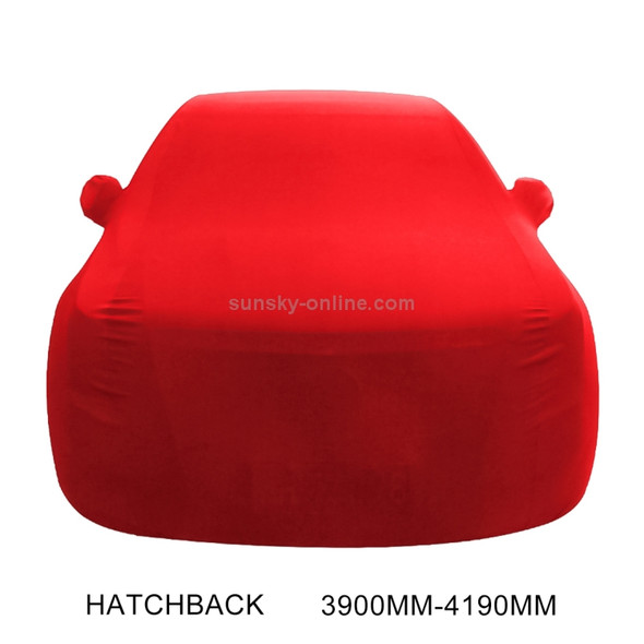 Anti-Dust Anti-UV Heat-insulating Elastic Force Cotton Car Cover for Hatchback Car, Size: 3.9m~4.19m(Red)