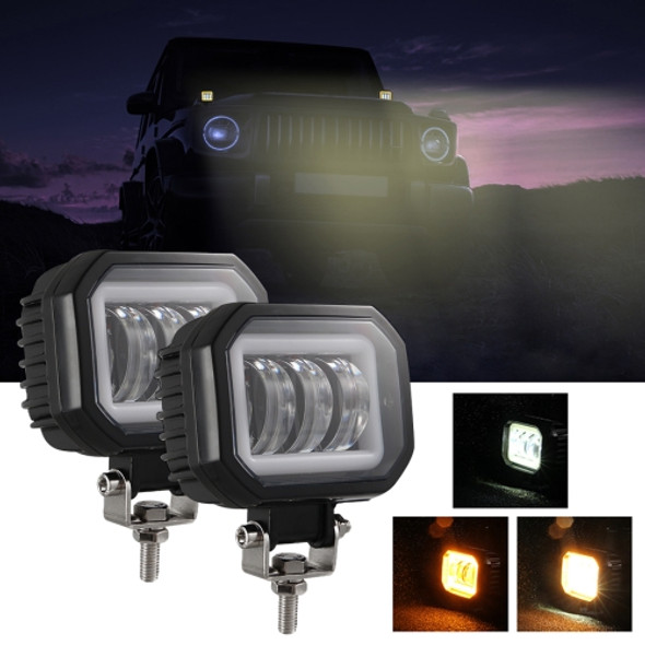 2 PCS Car 4 inch Square Spotlight Work Light with Angel Eyes (Yellow Light)