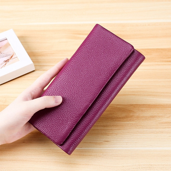 3591C Multi-function Litchi Texture Leather Wallet Large-capacity Purse(Purple)
