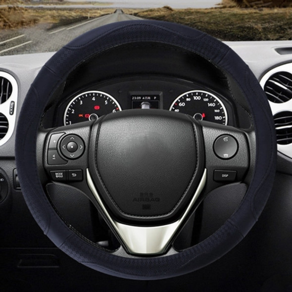 Universal Car Genuine Leather Embossing Steering Wheel Cover, Diameter: 38cm(Black)