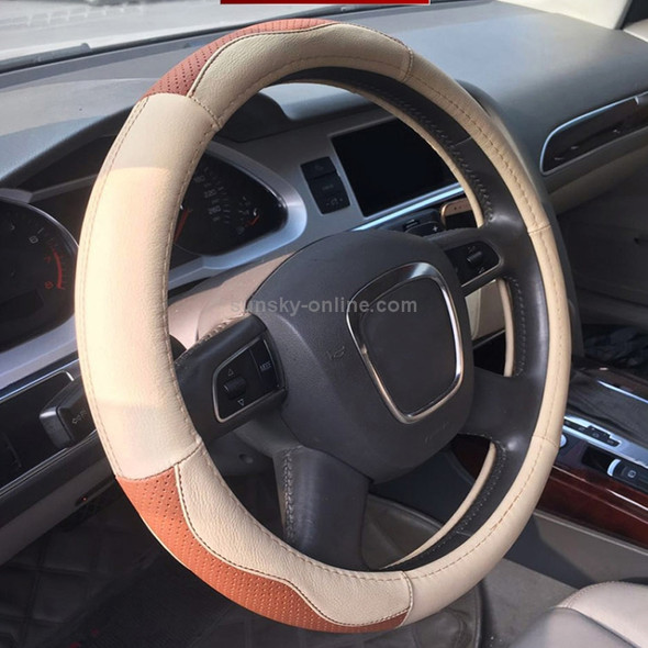 Universal Car Genuine Leather Sport Version Steering Wheel Cover, Diameter: 38cm(Beige)