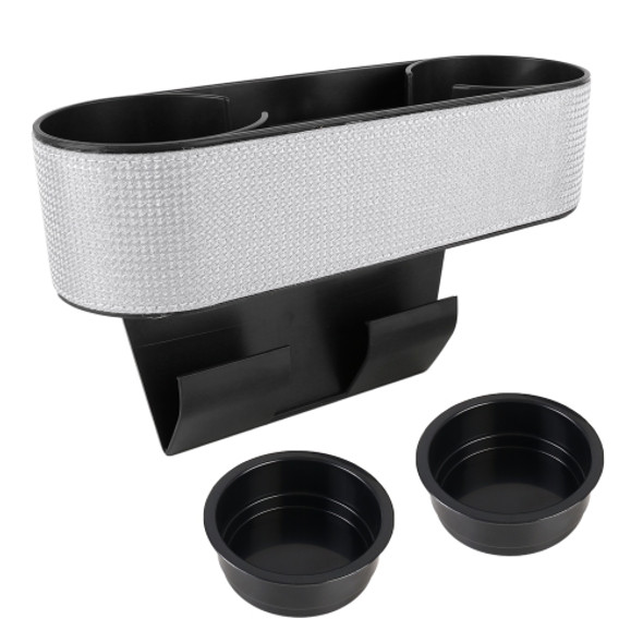 Car Lower Adjustment Imitation Diamond Storage Box with Cup Holder (Silver)