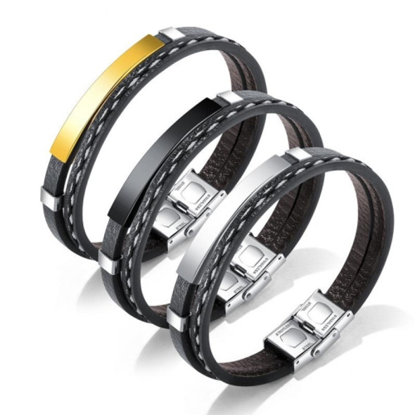 3PCS Punk Leather Bracelet Men Rope Chain Stainless Steel Bracelets, Random Color Delivery