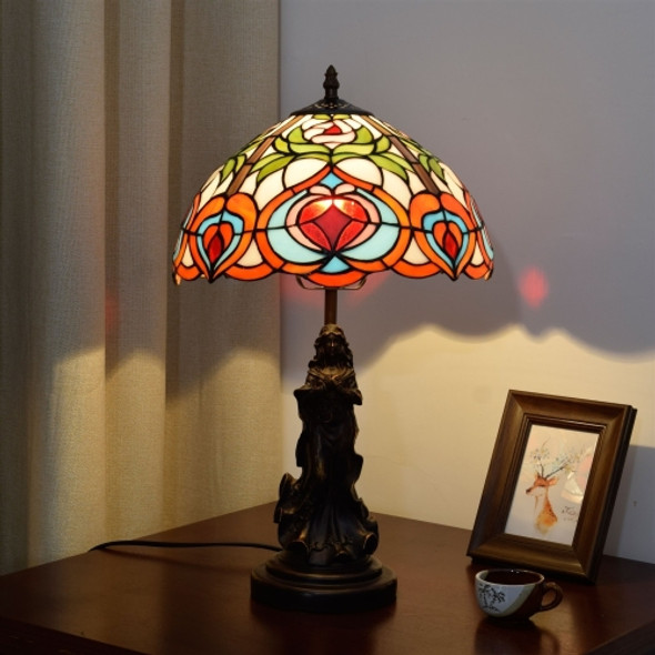 YWXLight Creative Retro Stained Glass Lampshade Table Lamp Living Room Dining Room Bedroom Bedside Decoration Light (UK Plug)