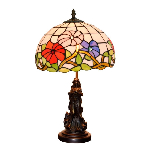 YWXLight Retro Stained Glass Lampshade Table Lamp Living Room Dining Room Bedroom Bedside Decoration Light (UK Plug)