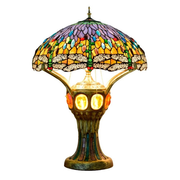 YWXLight Antique Mosaic Glass Lampshade Table Lamp Living Room Bedroom Bar Front Desk Decoration Light(US Plug)