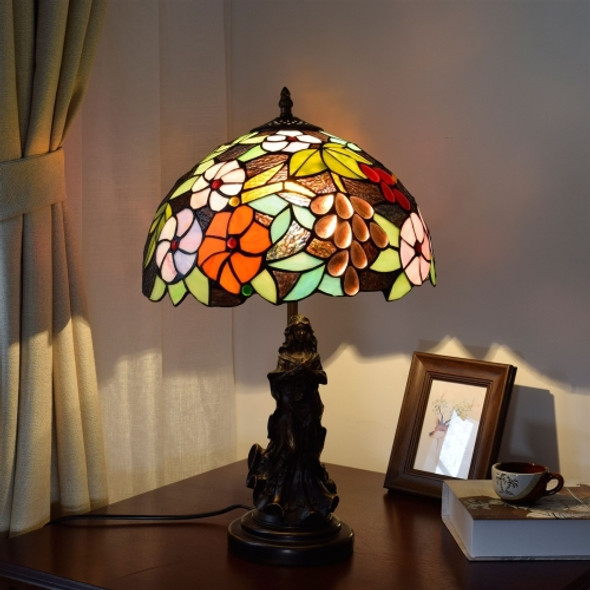 YWXLight Retro Grape Flower Stained Glass Lampshade Table Lamp Living Room Dining Room Bedroom Bedside Counter Lamp (UK Plug)