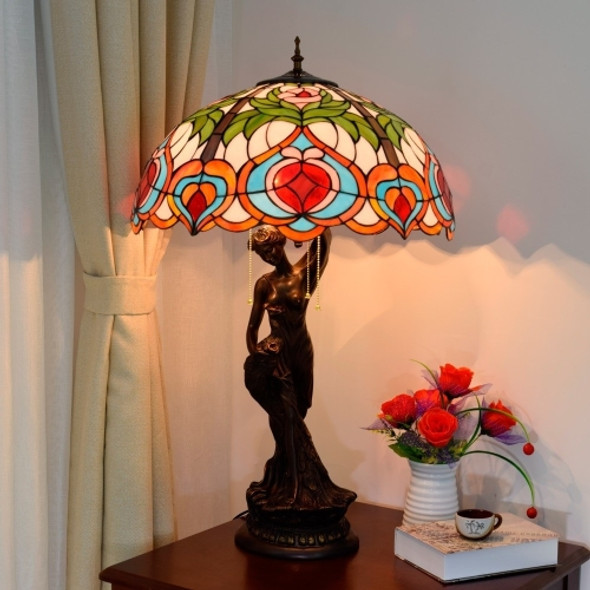 YWXLight Retro Stained Glass Lampshade Living Room Dining Room Bedroom Large Art Table Lamp (UK Plug)