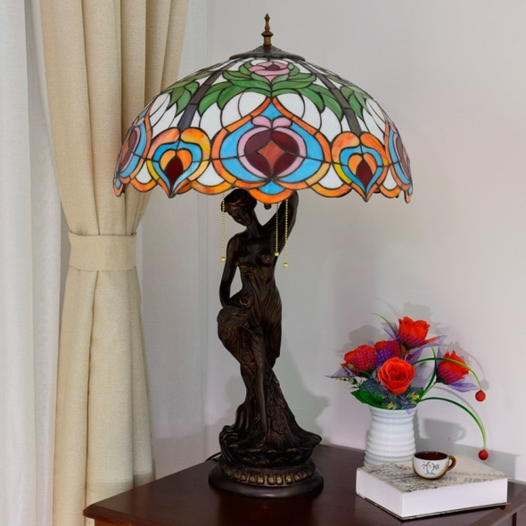 YWXLight Retro Stained Glass Lampshade Living Room Dining Room Bedroom Large Art Table Lamp (UK Plug)