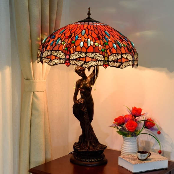 YWXLight Stained Glass Lampshade Lighting Art Living Room Restaurant Bar Lobby Base Table Lamp (UK Plug)