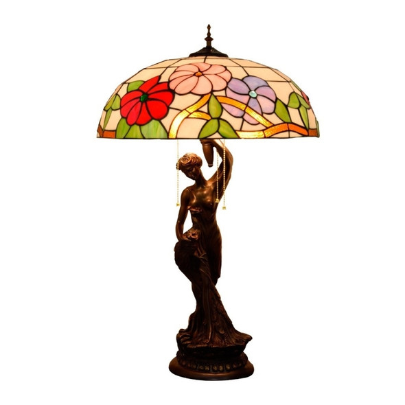 YWXLight Creative Pastoral Morning Glory Desk Lamp Stained Glass Mosaic Lampshade Retro Art Decoration Lamp (US Plug)