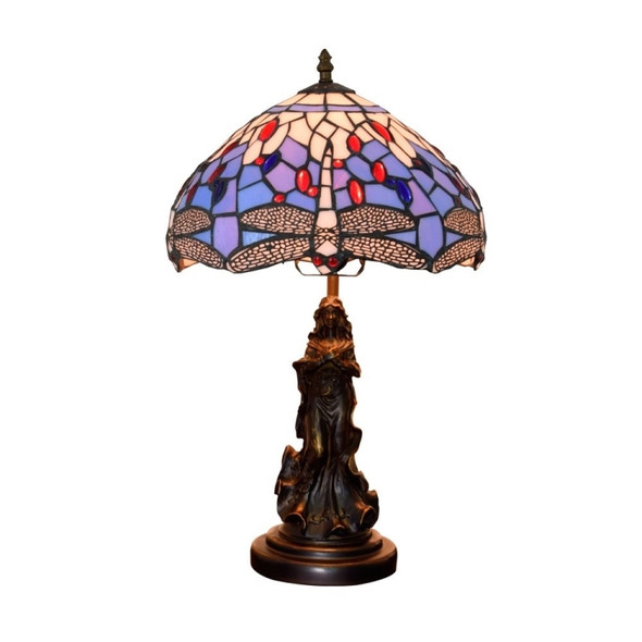 YWXLight Mediterranean Stained Glass Lampshade Table Lamp Restaurant Bedroom Bedside Lighting Counter Lamp (UK Plug)