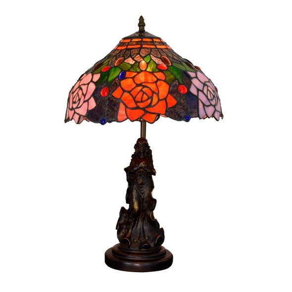 YWXLight Vintage Rose Colored Glass Table Lamp Living Room Dining Room Bedroom Bedside Counter Light (UK Plug)
