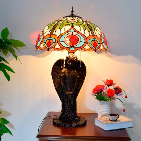 YWXLight Idyllic Fairy Peach Table Lamp Retro Stained Glass Lampshade Art Decoration Light (UK Plug)