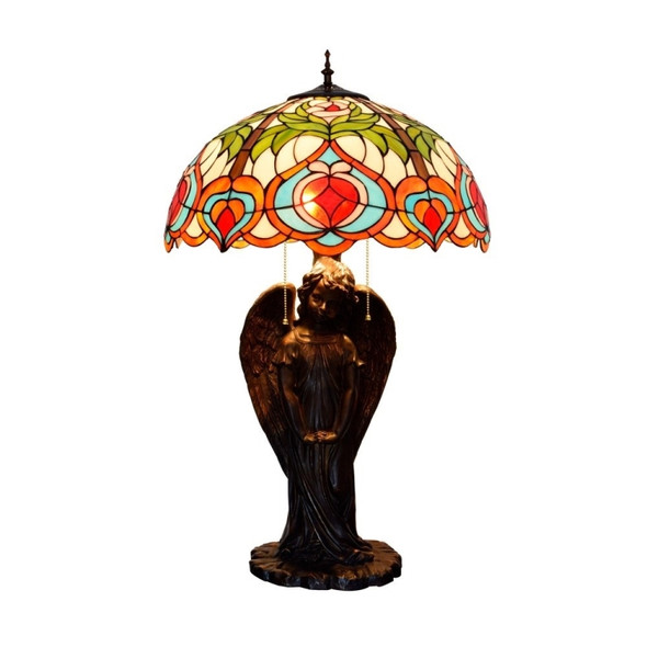 YWXLight Idyllic Fairy Peach Table Lamp Retro Stained Glass Lampshade Art Decoration Light (UK Plug)
