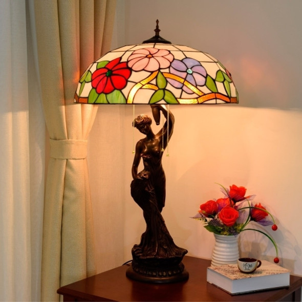 YWXLight Creative Pastoral Morning Glory Desk Lamp Stained Glass Mosaic Lampshade Retro Art Decoration Lamp (UK Plug)